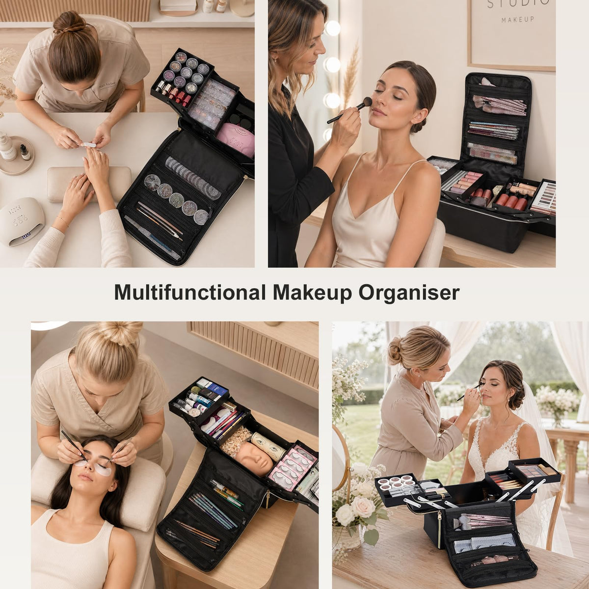 Yueieoun multi-use organizer stores cosmetics, tools, and accessories in one bag