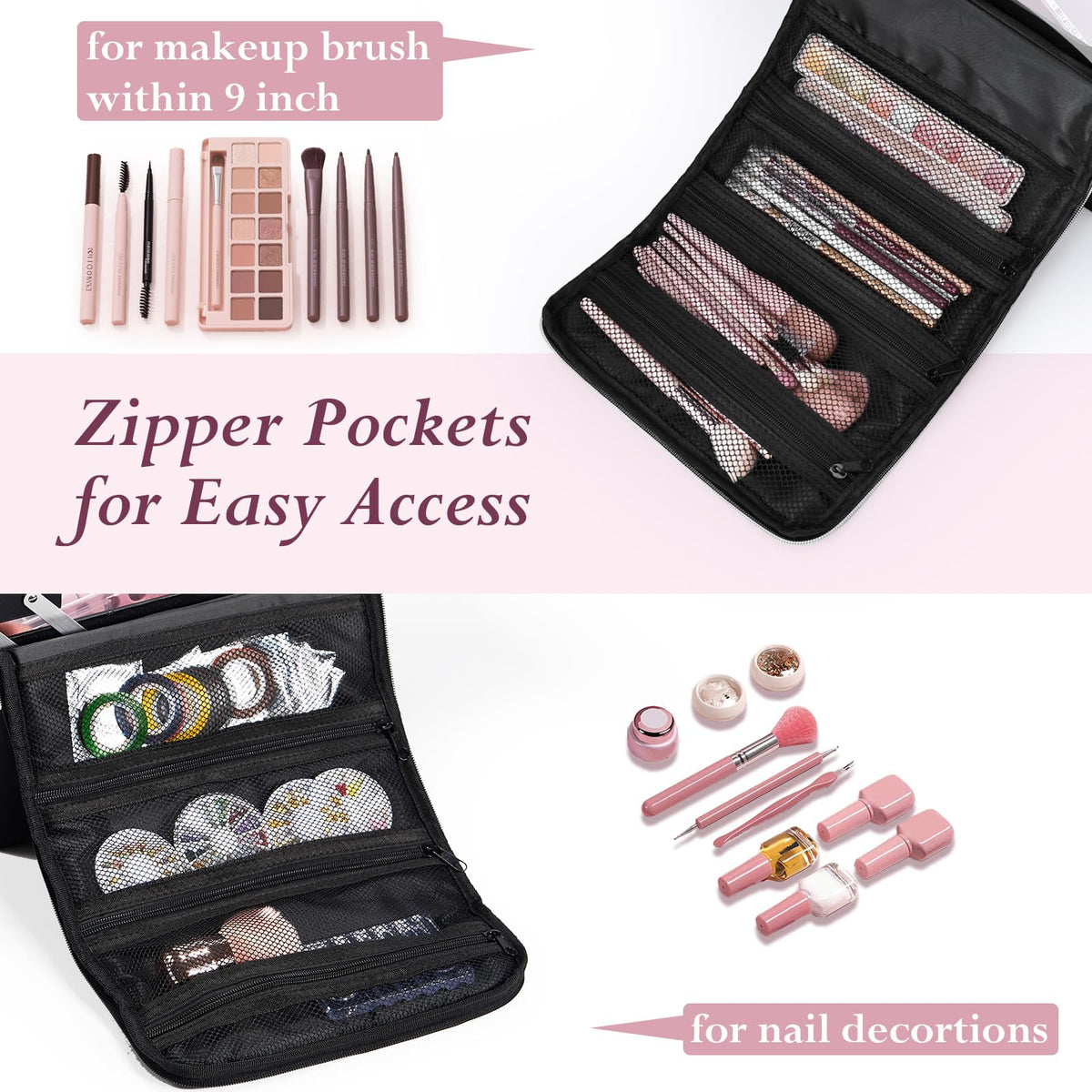 Yueieoun case with detachable shoulder strap offers hands-free transport for on-the-go beauty