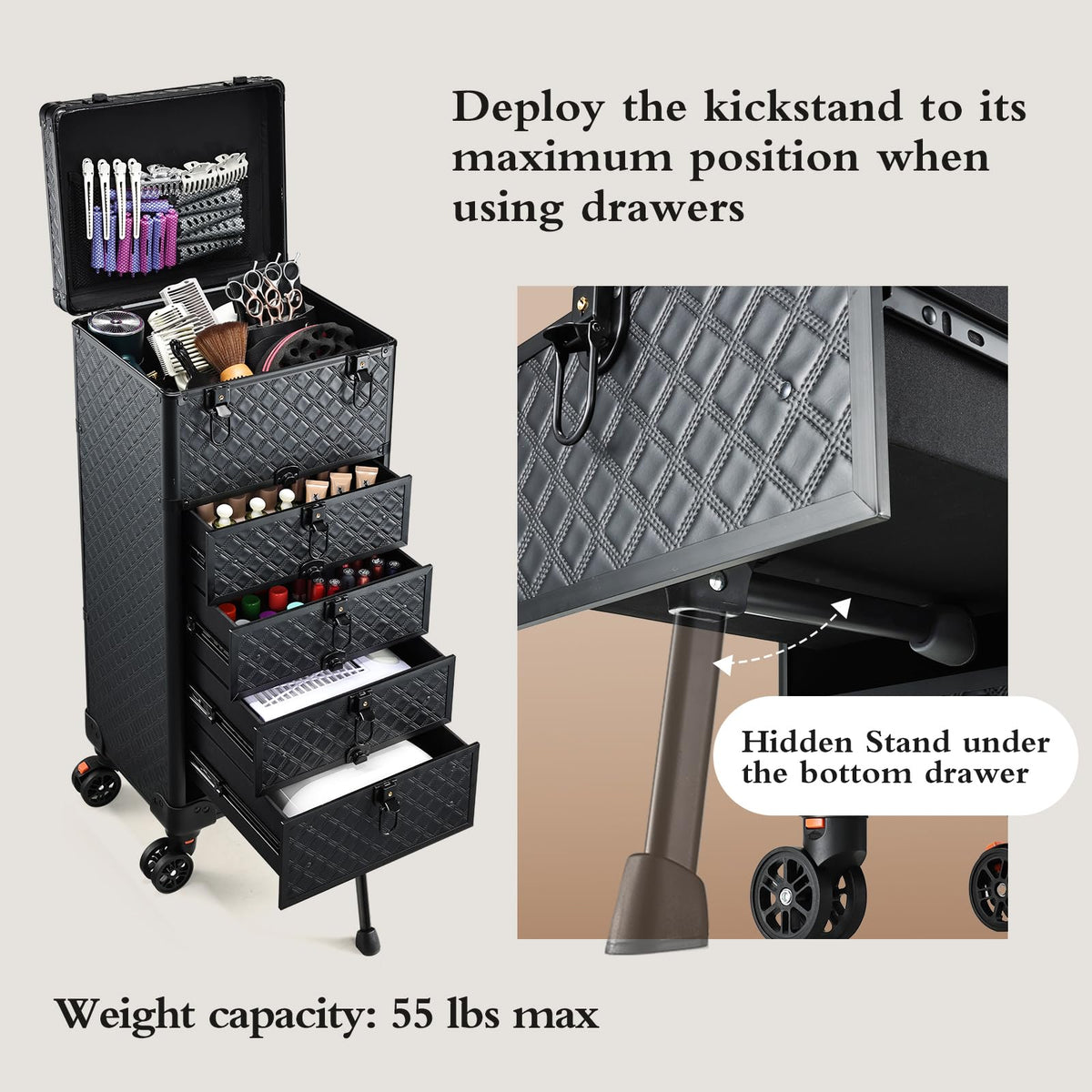 Yueieoun cart features 360-degree wheels for smooth, quiet movement