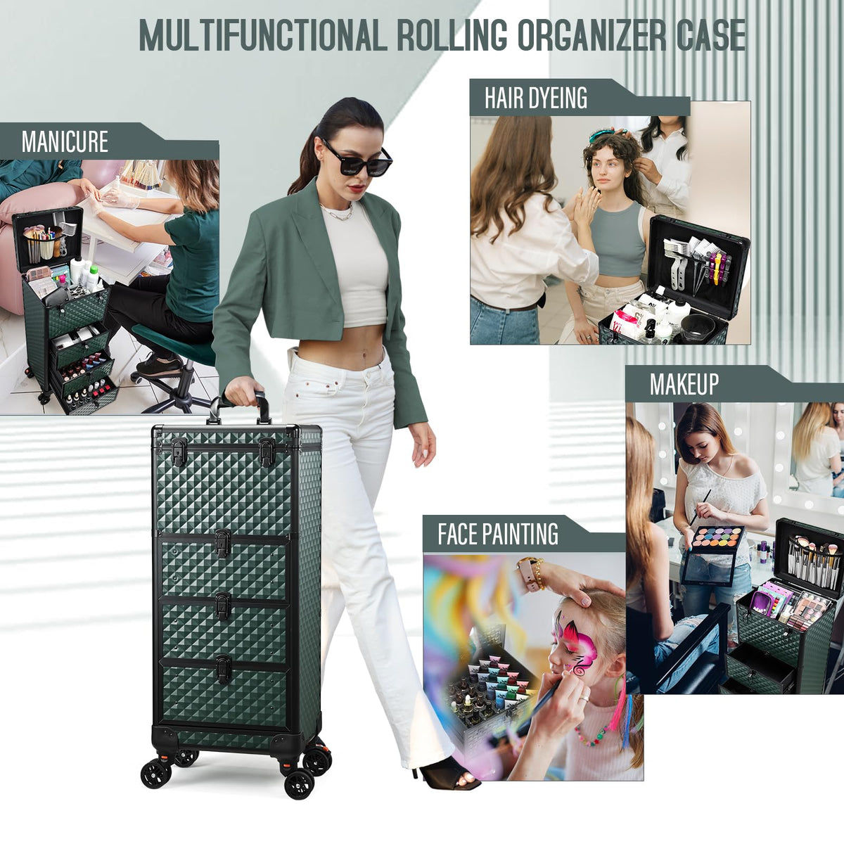 Yueieoun nail trolley with 360° spinner wheels gliding across the studio floor