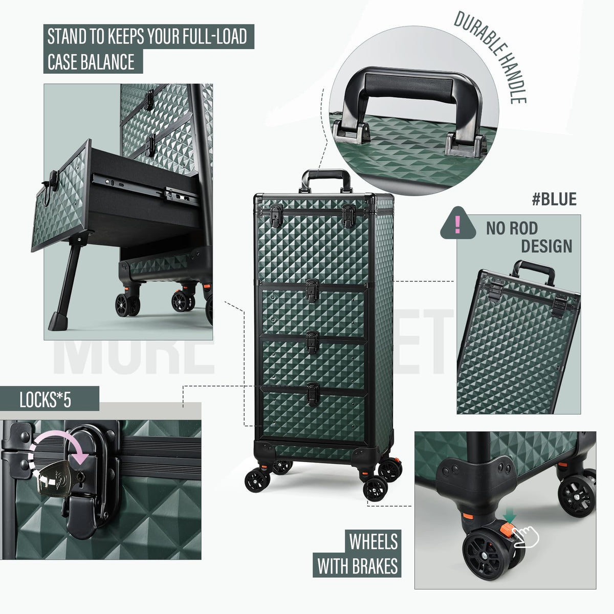 Dark green finish on Yueieoun trolley adds professional style