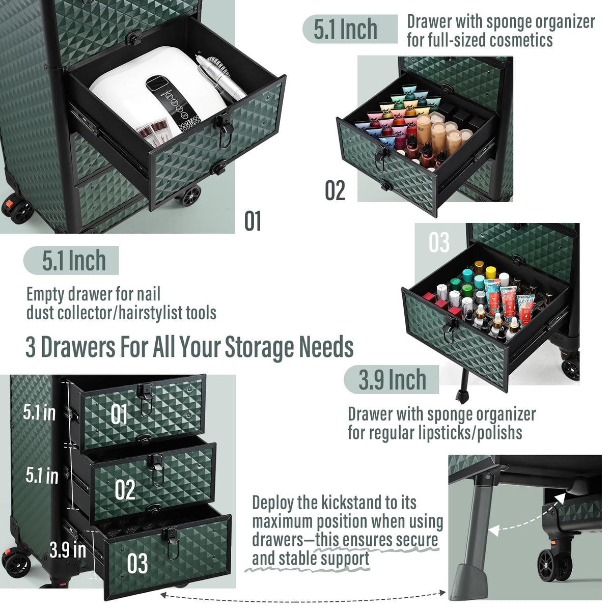 Organized drawer set on Yueieoun trolley with varied heights for different tools