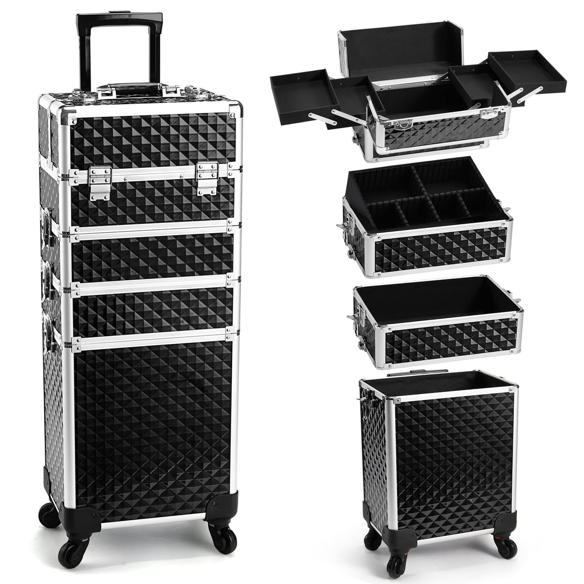 Yueieoun rolling makeup case on wheels for easy travel and organization