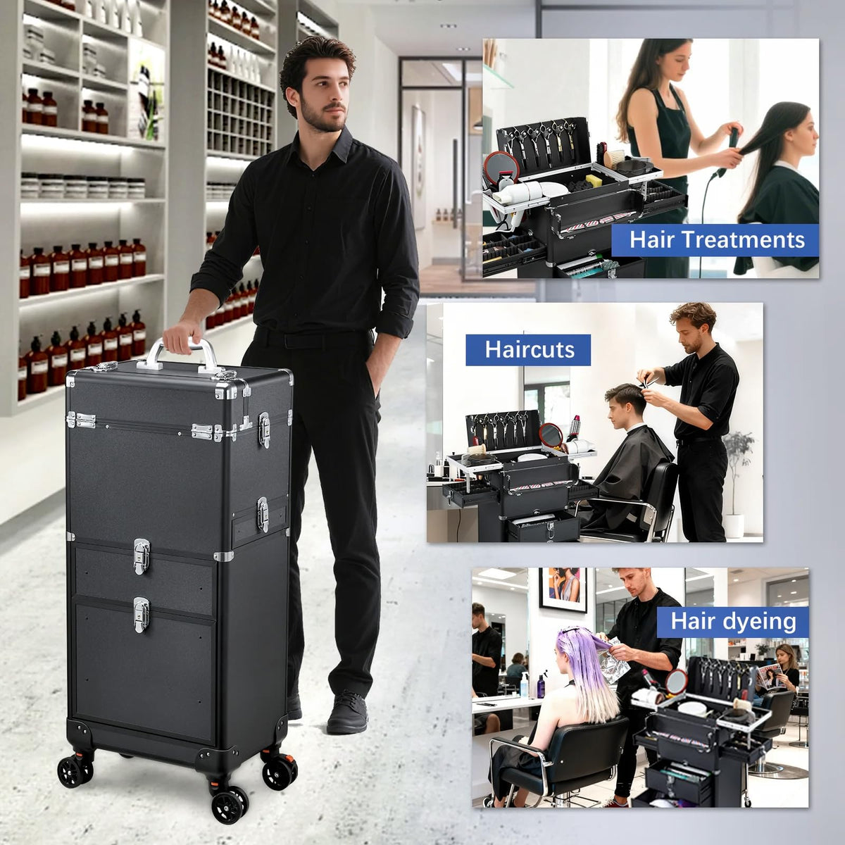 Yueieoun cart’s 360-degree wheels enable smooth navigation around the studio.