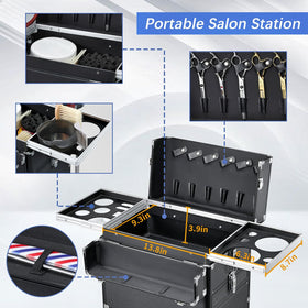 Yueieoun cart bottom drawer accommodates hair dryers for upright storage.