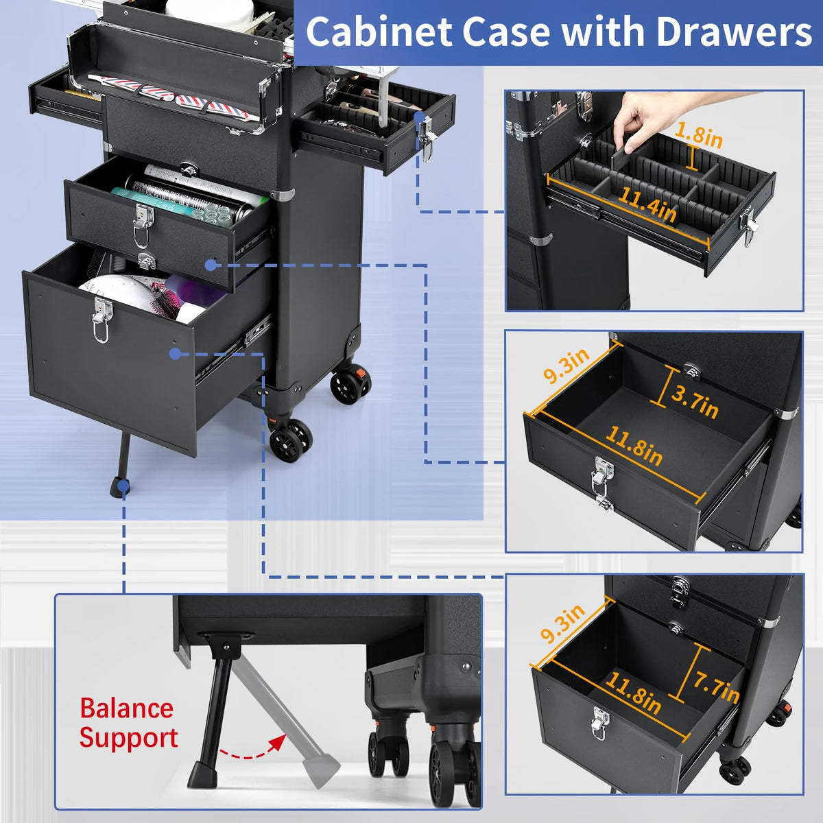 Yueieoun cart middle drawer stores sprays and dyeing supplies for fast access.