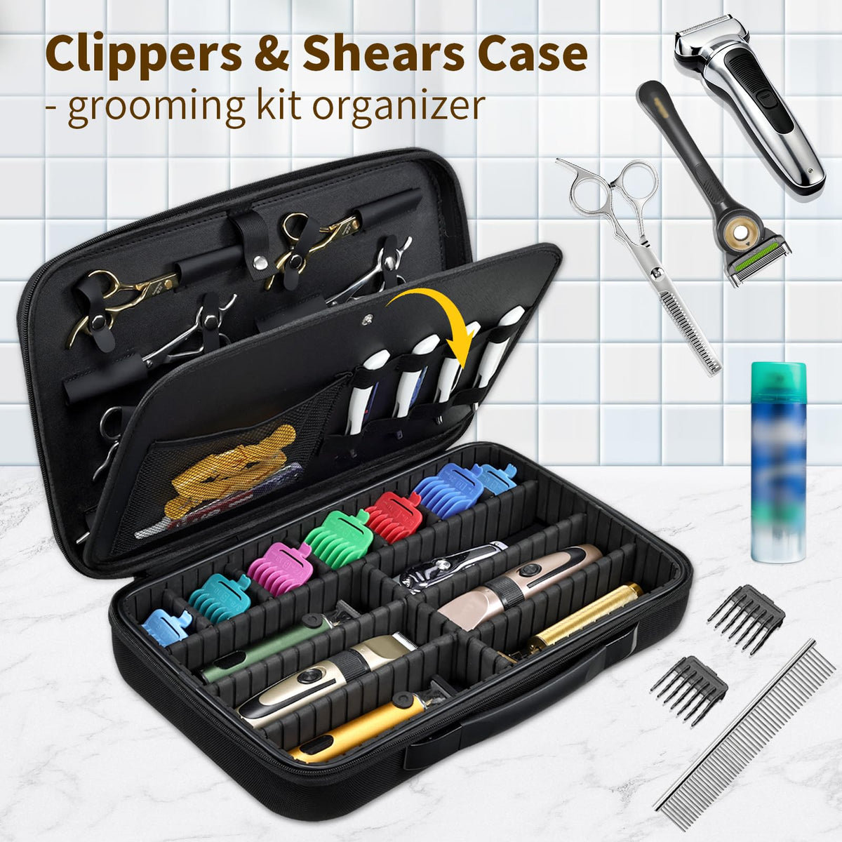 Yueieoun XL clippers case interior organized for multiple clippers and guards