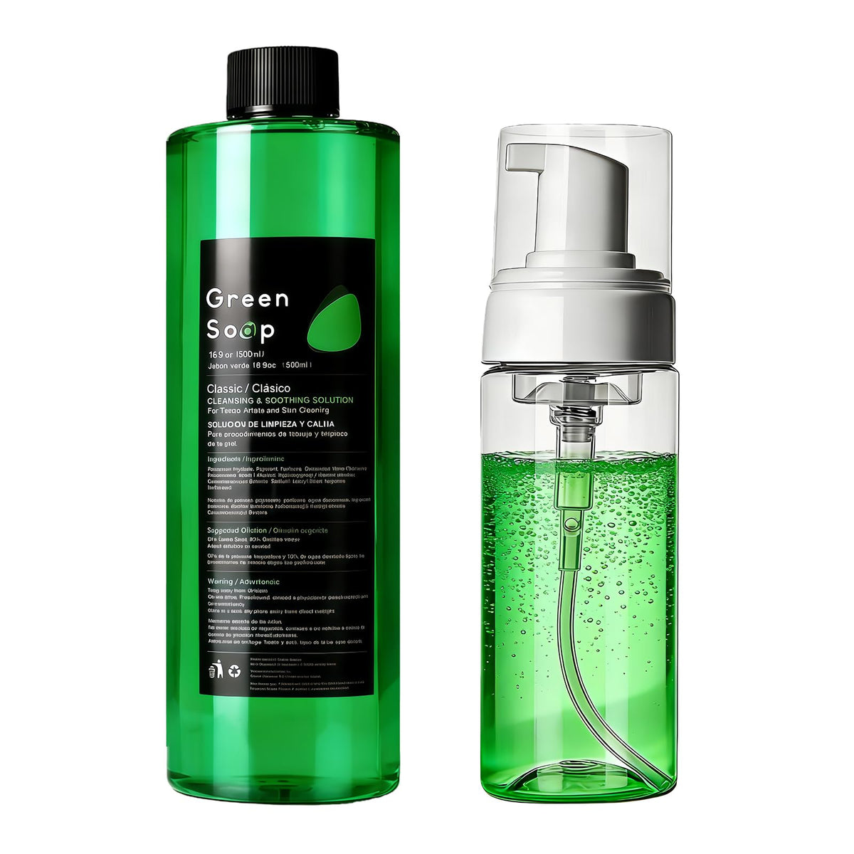 Yuelong tattoo green soap bottle 16.9oz for professional cleanup and aftercare