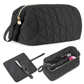 YUFIXO travel bag open showing organized interior for hot tools and accessories