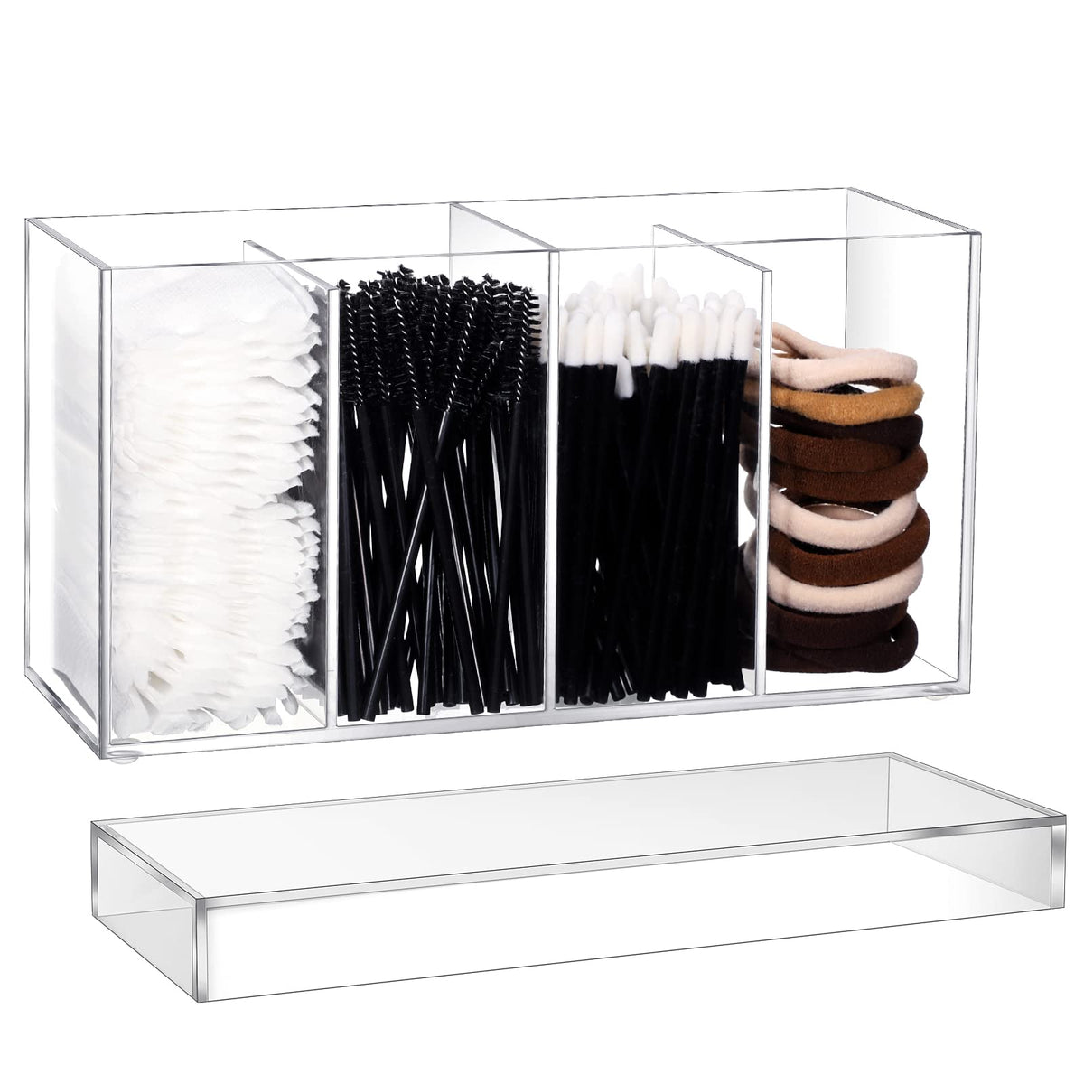 Yulejo lash organizer with lid closed shows four-compartment makeup storage on a vanity