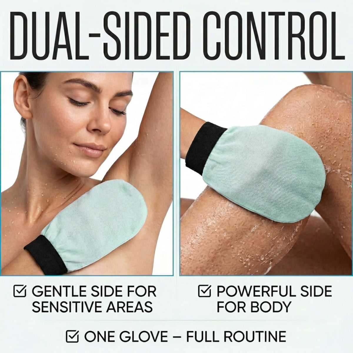 Yumera Kirano dual-texture glove for face and body care.