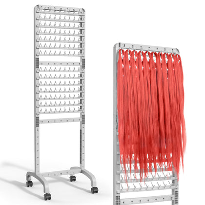 Yumkfoi 280-pegs braiding hair rack, side view with organized extension storage