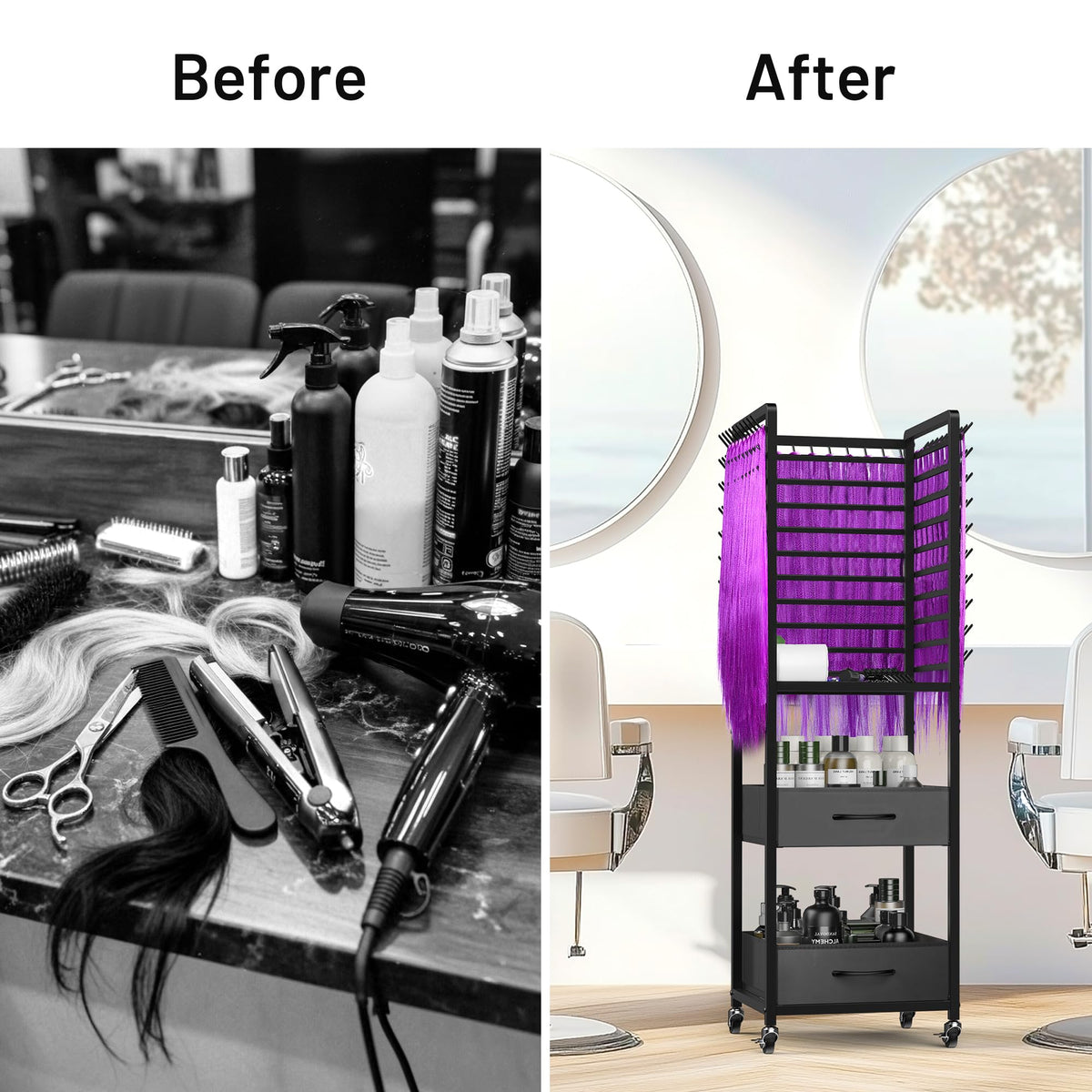 Yumkfoi 3-sided hair rack for easy access from all angles