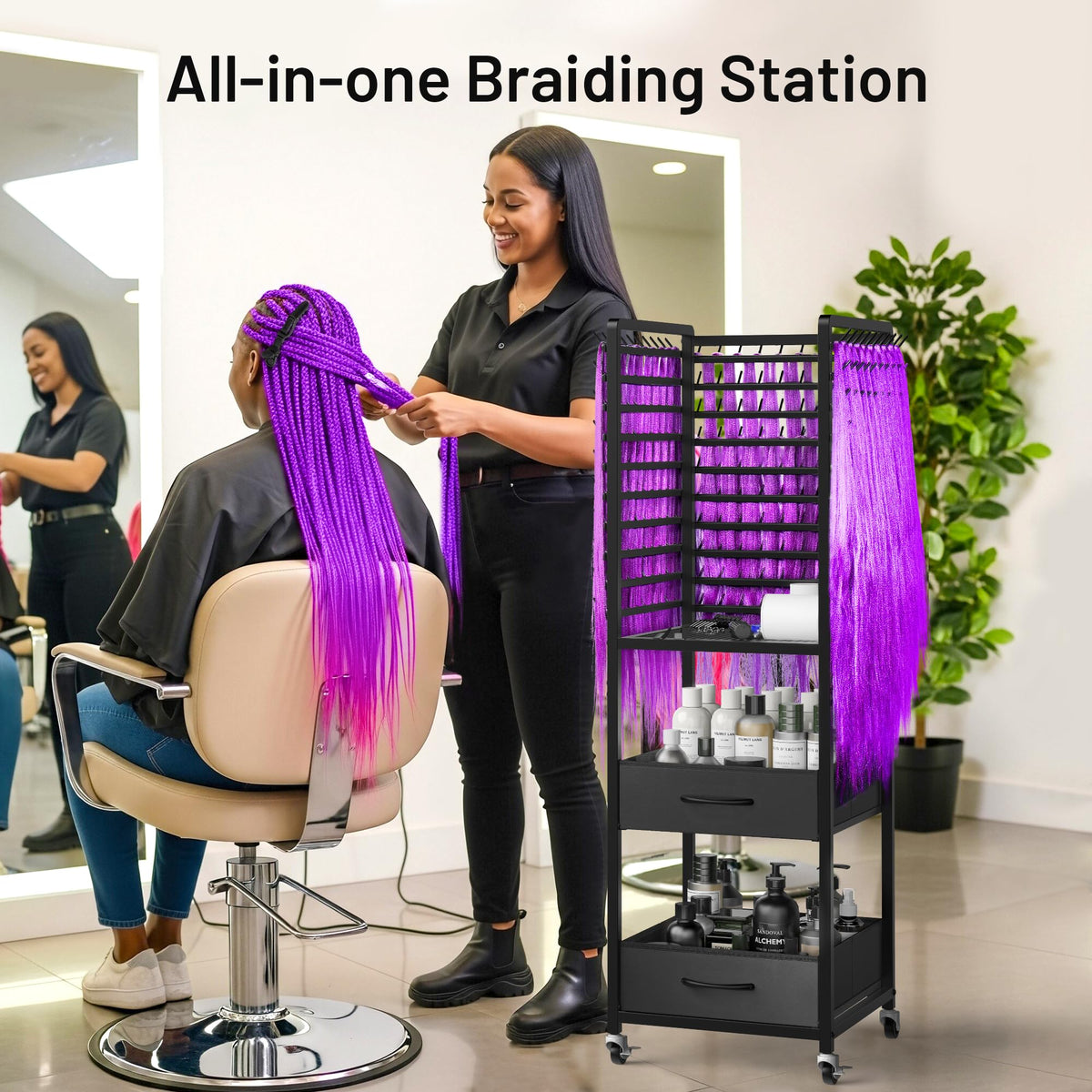 Yumkfoi braiding rack with large drawers keeps tools neatly at hand