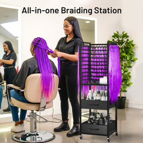 Yumkfoi braiding rack with large drawers keeps tools neatly at hand