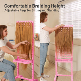 Yumkfoi two-sided braiding rack setup for flexible working configurations.