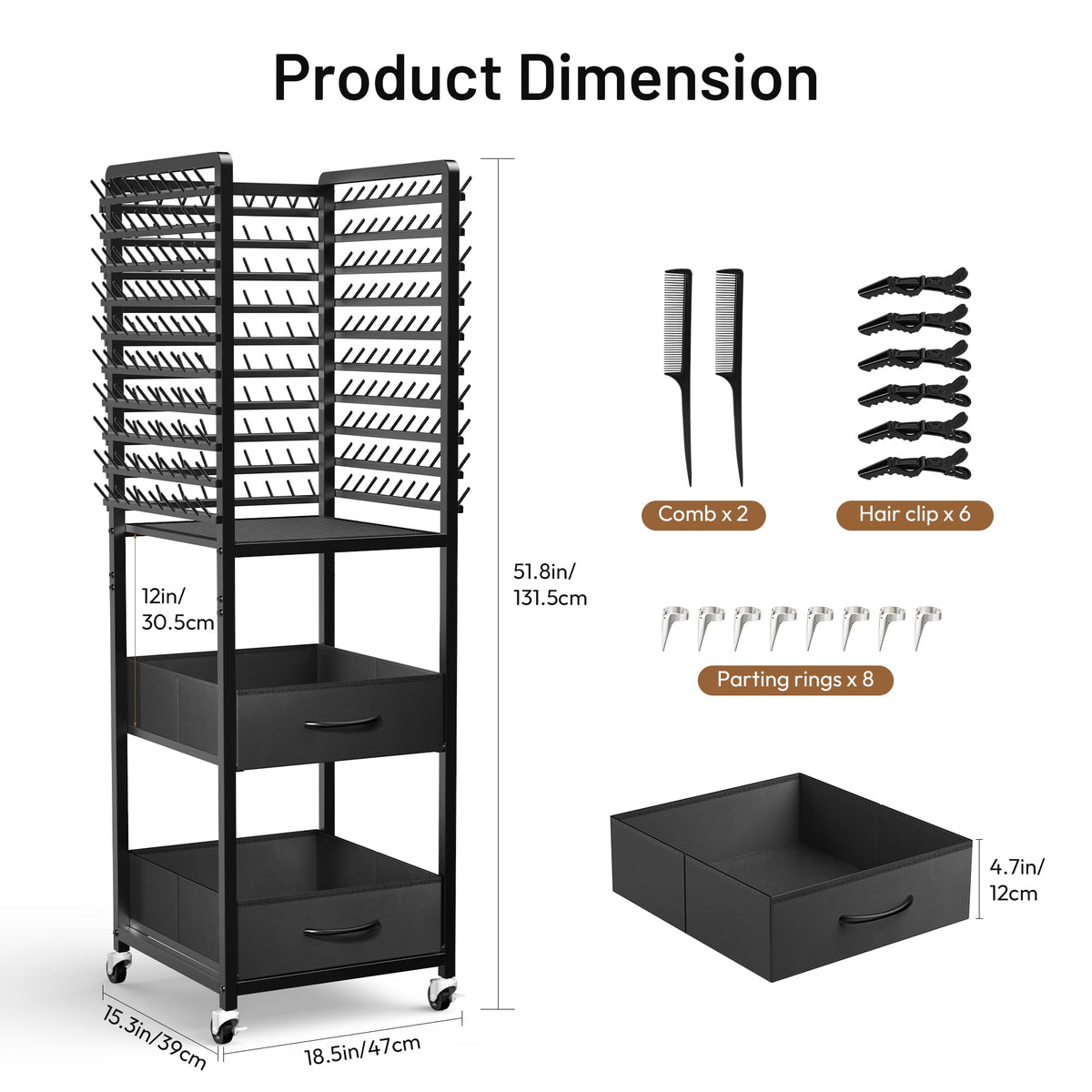 Yumkfoi braiding rack on wheels with brakes for mobility and stability
