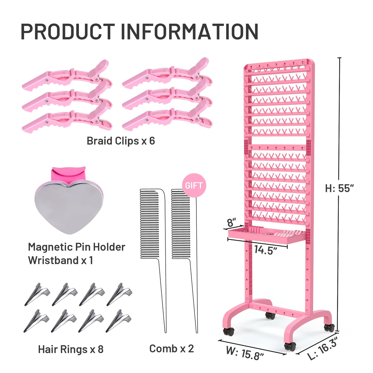 Yumkfoi braiding rack with wheels and brakes for easy repositioning.