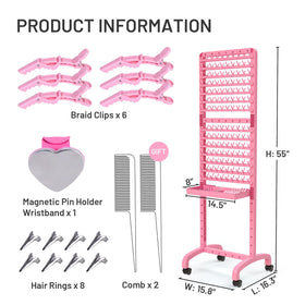 Yumkfoi braiding rack with wheels and brakes for easy repositioning.