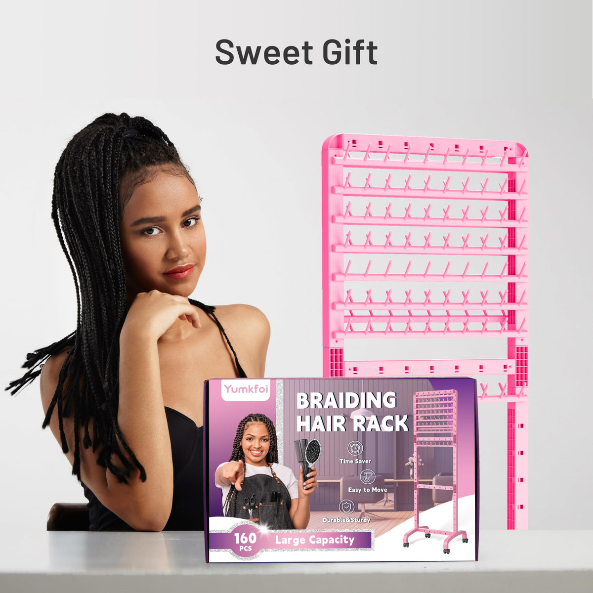 Yumkfoi movable braiding rack fits tight spaces and improves studio layout.