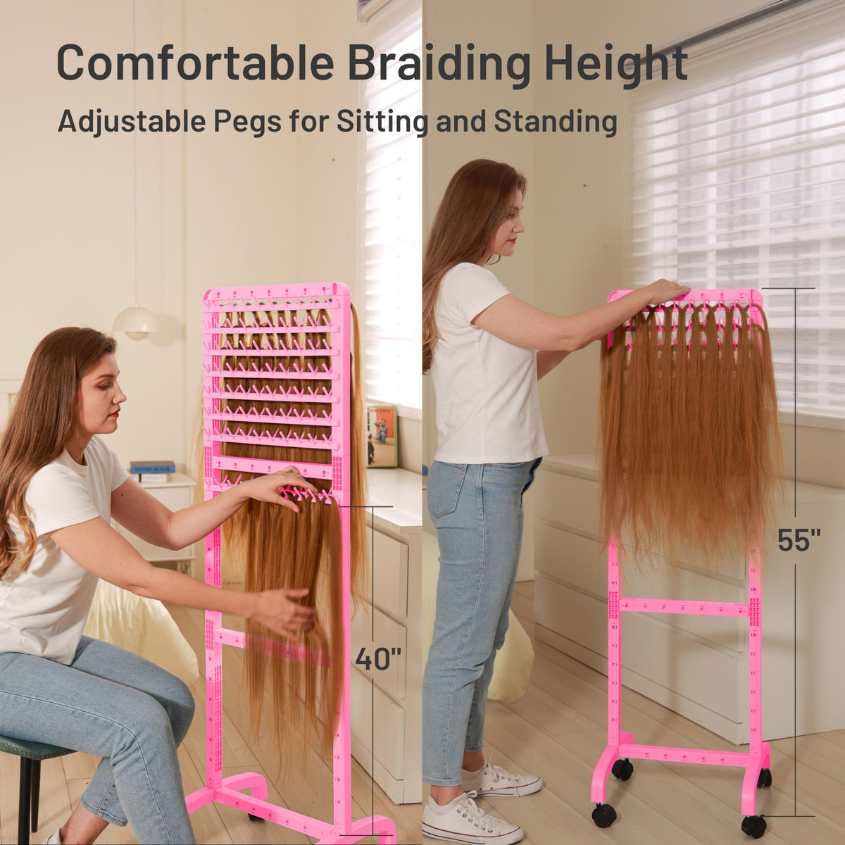 Yumkfoi two-sided braid rack maximizes space for extensions and tools in salons.