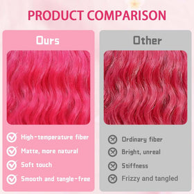 yumtaro pastel hot pink wavy bob wig back view emphasizes fullness and movement