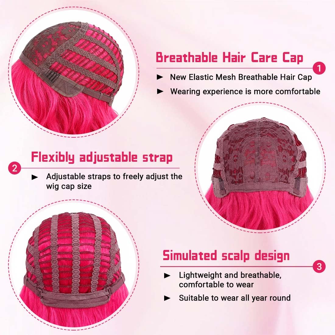 yumtaro wavy bob cap structure shows secure fit and comfortable wear