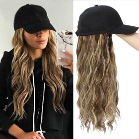 Yunkang baseball cap wig with long natural-wavy hair for easy styling.