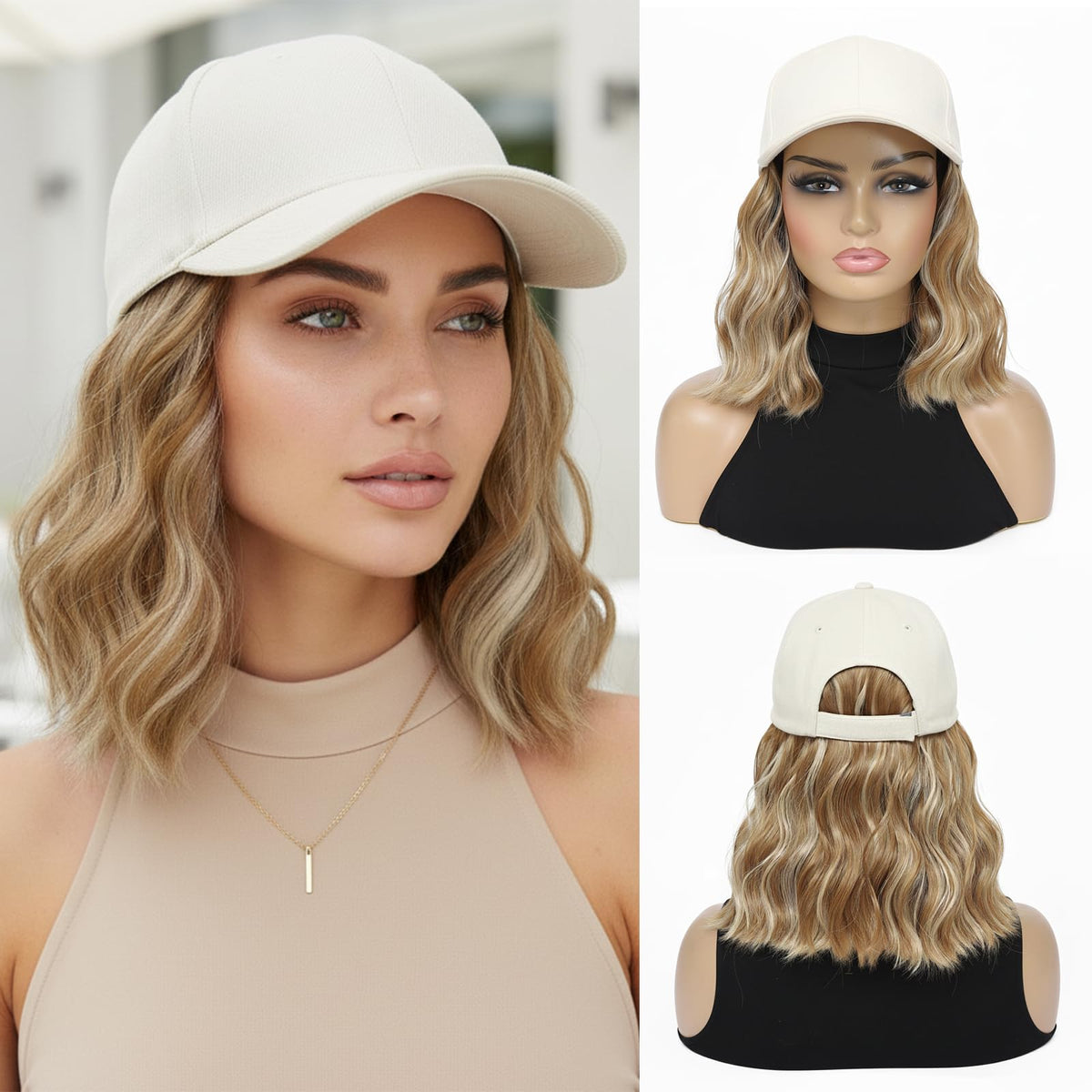 Yunkang hat wig beige baseball cap for effortless daily style.