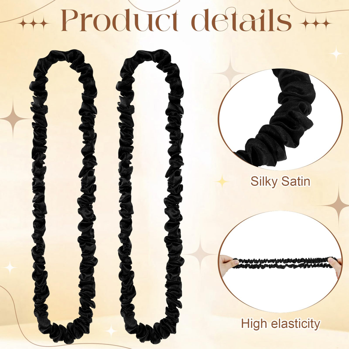 Yunlly soft polyester scrunchies in black offer comfortable wear for curly hair.