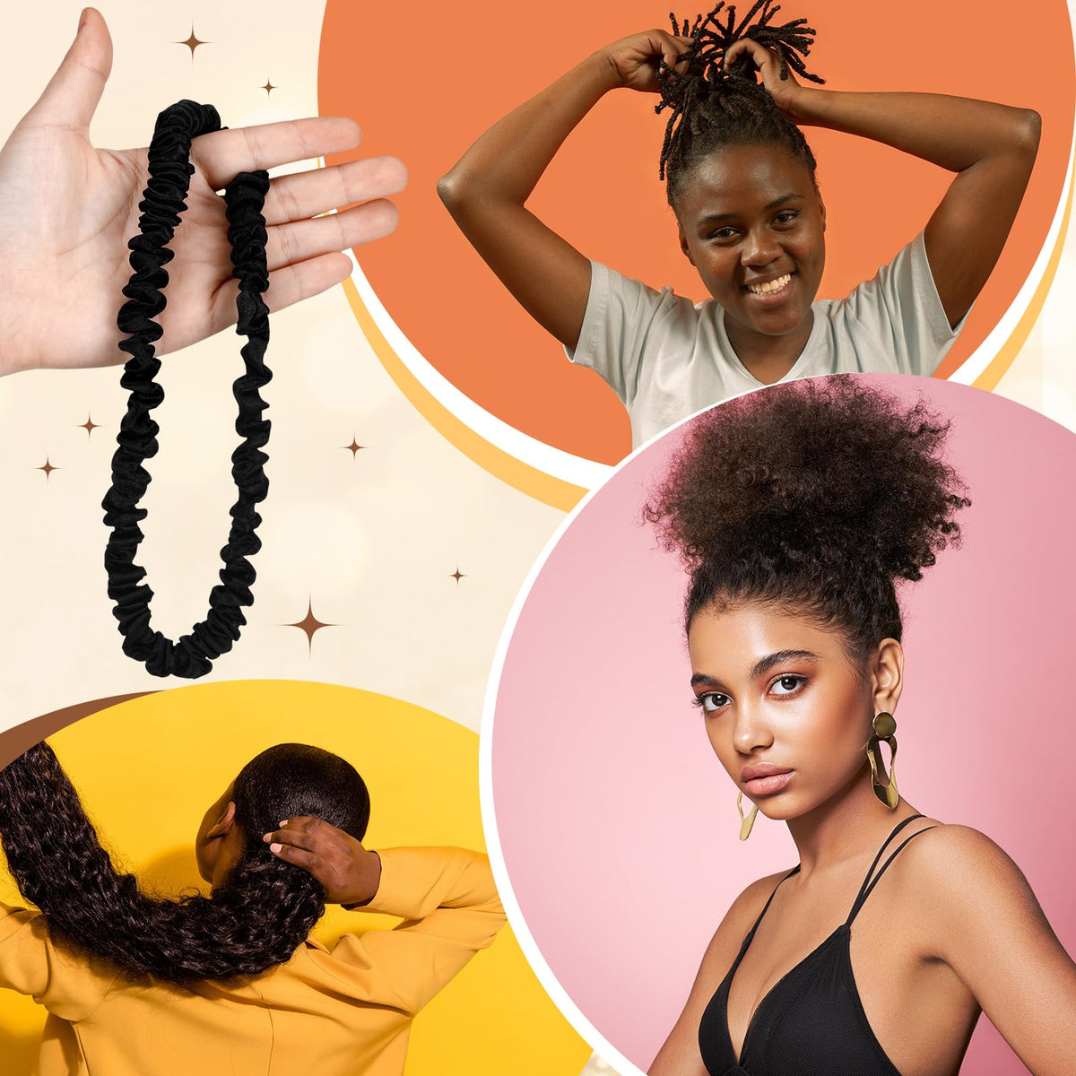 Yunlly versatile black scrunchies double as stylish wrist accessories for outfits.