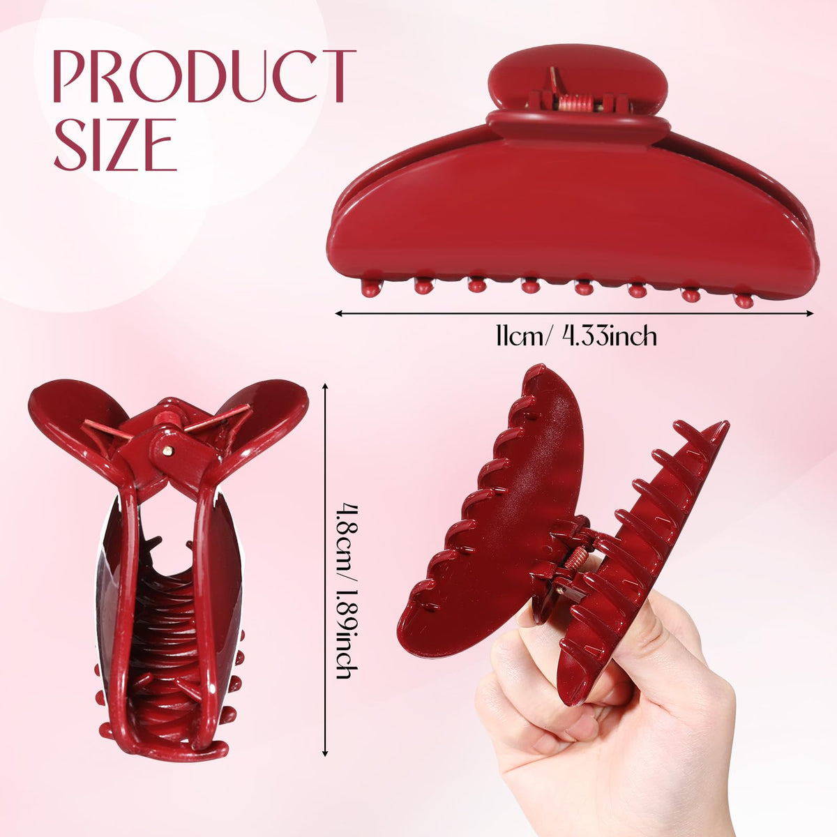 Yuxung red claw clip side view highlights non-slip design for all-day wear.