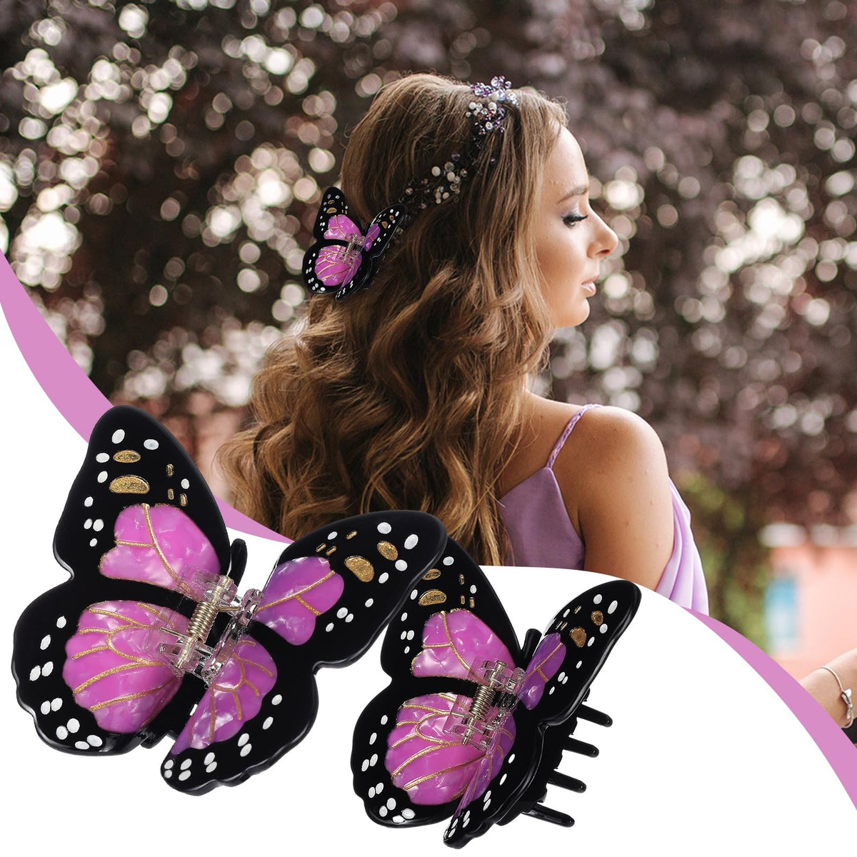 Yuxung Monarch butterfly hair clip closeup grip highlighting non-slip mechanism