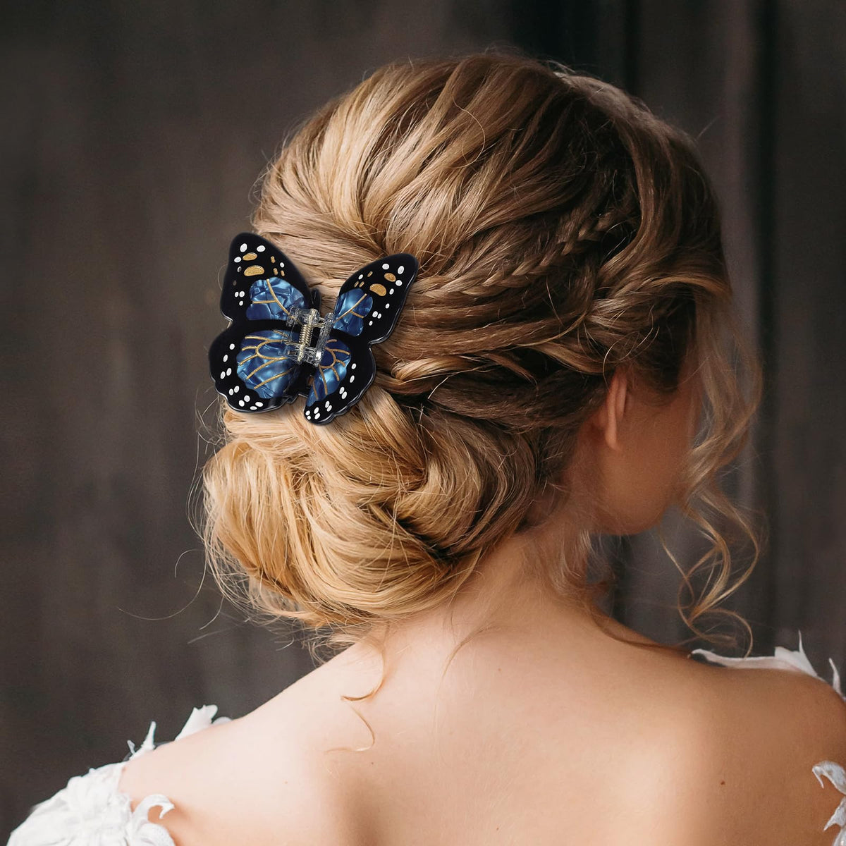 Yuxung Monarch butterfly hair clip worn in hair for chic everyday look