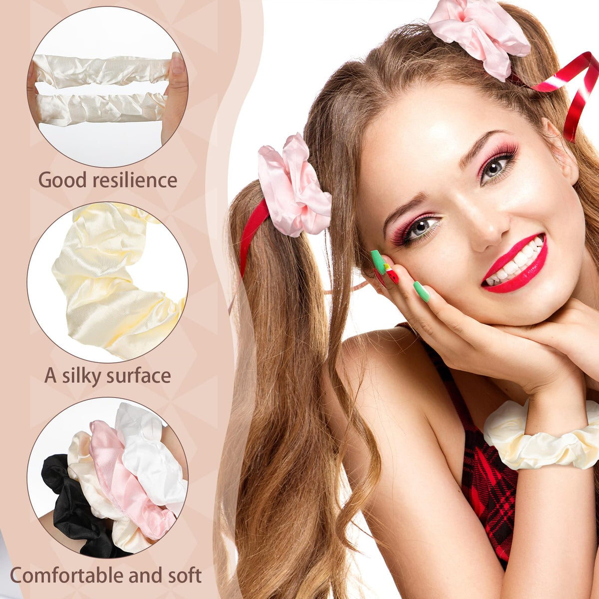 Yuxung black satin scrunchie sleek ponytail holder with soft feel