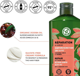 Product shot shows conditioner texture and smooth, manageable hair after use