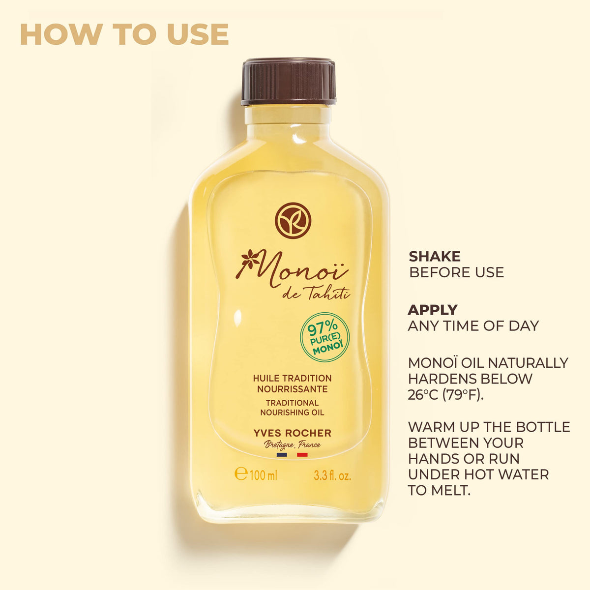 Yves Rocher Monoi Tahiti travel size bottle for on-the-go moisture