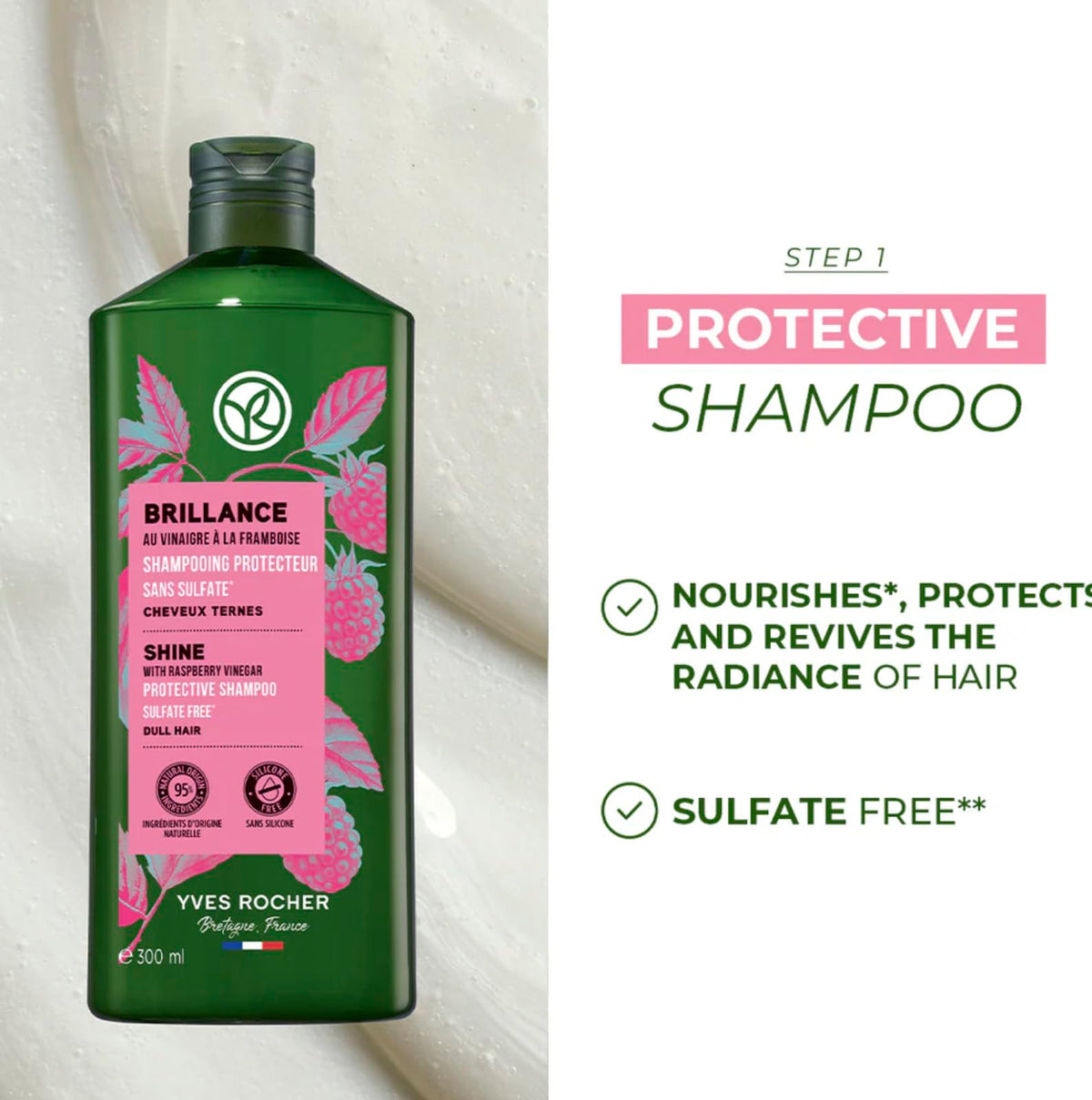 Yves Rocher Raspberry Vinegar ingredient close-up suggests nourishing color protection
