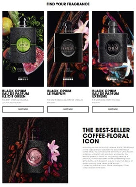 Dual-pack view suggests fragrance and skincare routine with Black Opium.