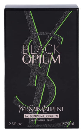 YSL Black Opium Illicit Green bottle close-up, premium fragrance quality for everyday confidence