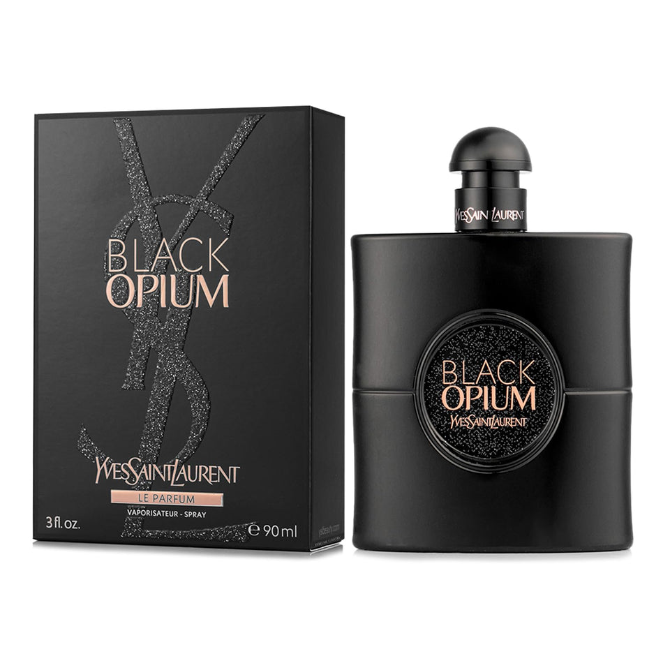 Yves Saint Laurent Black Opium Le Parfum bottle showcasing warm vanilla and coffee notes for evening wear.