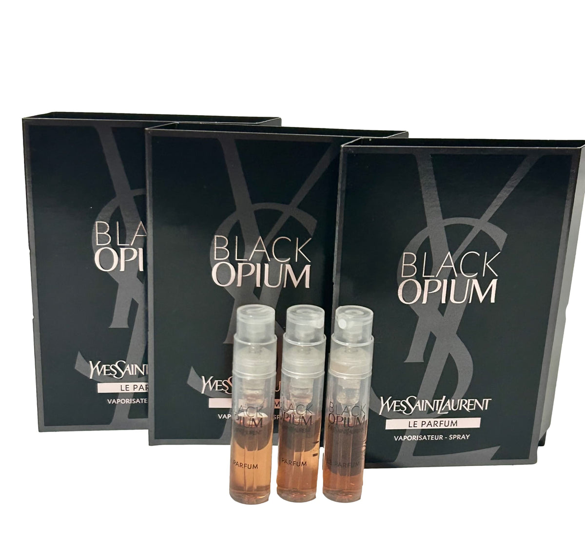 YSL Black Opium LE PARFUM sample set packaging for travel and trial.