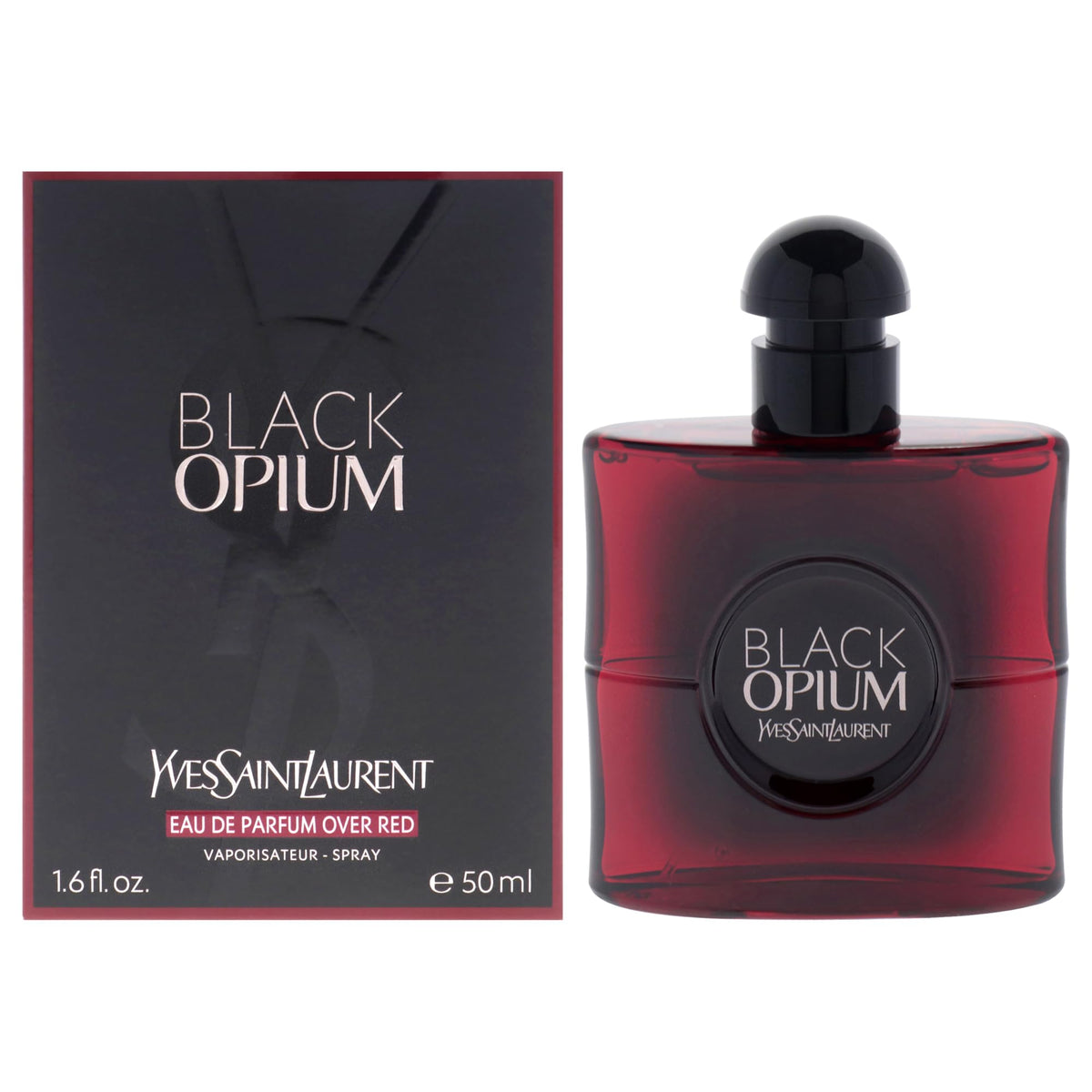 Yves Saint Laurent Black Opium Over Red bottle on display for evening elegance