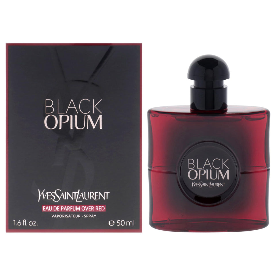 Yves Saint Laurent Black Opium Over Red bottle on display for evening elegance