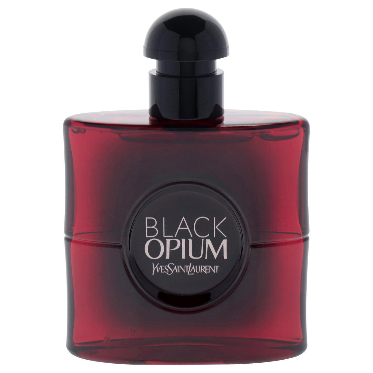 YSL Black Opium Over Red cap and nozzle close-up, premium spray design
