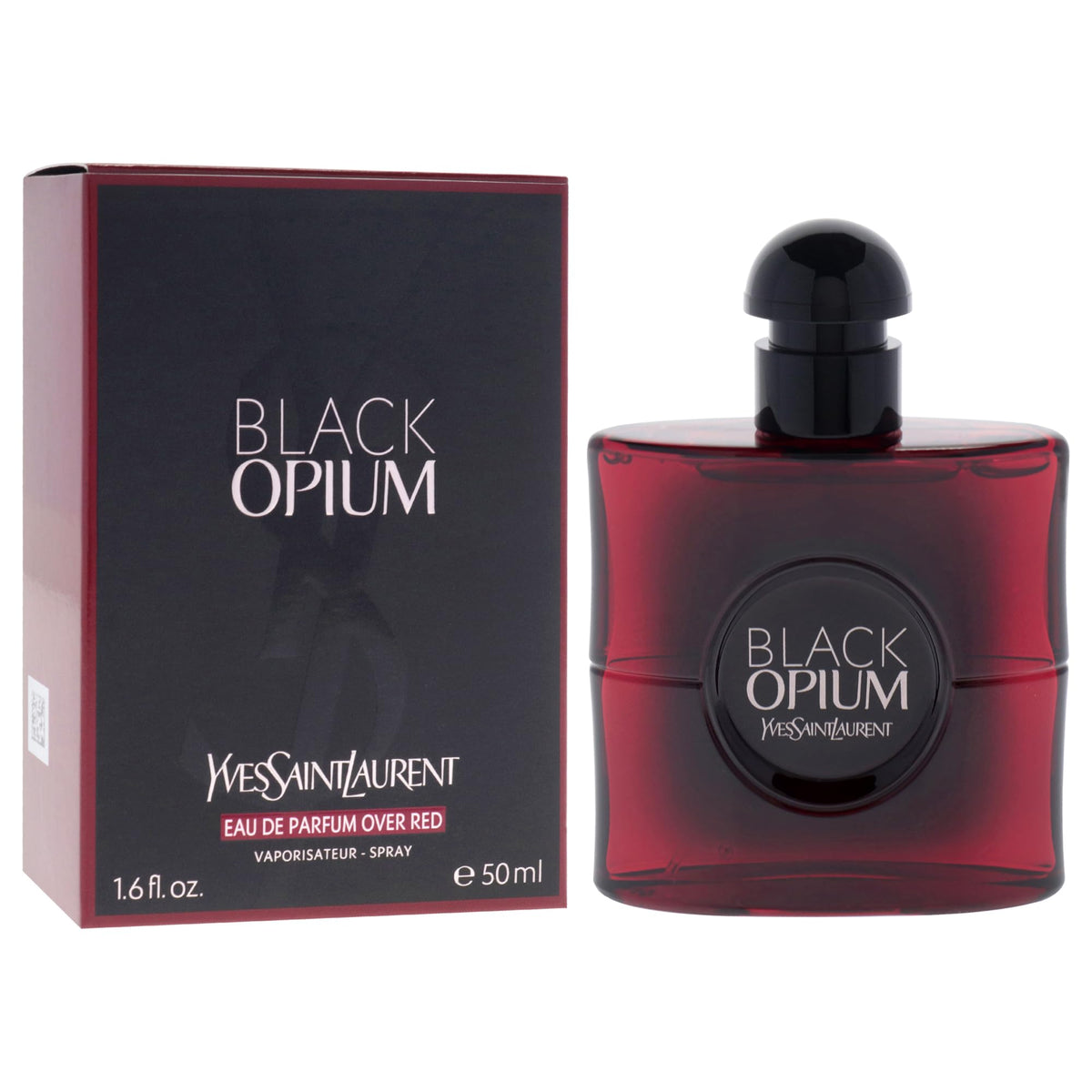 YSL Black Opium Over Red 1.6 oz EDP glass bottle, signature evening scent