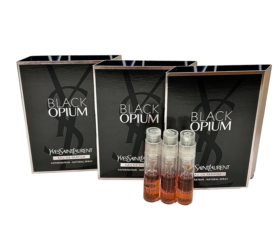 Yves Saint Laurent Black Opium mini bottle close-up for quick scent preview.