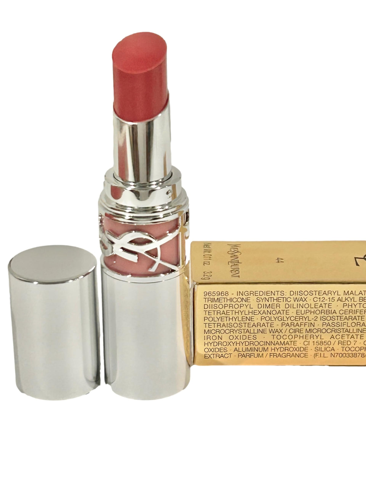 Close-up of YSL LOVESHINE applying glossy, nourishing lip color on lips.