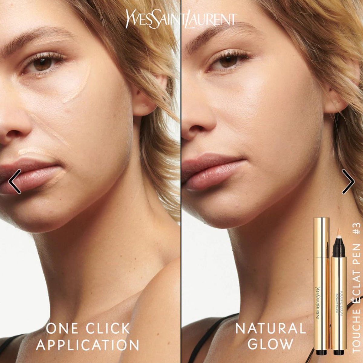 Yves Saint Laurent Touche Eclat application close-up demonstrates precise brightening.