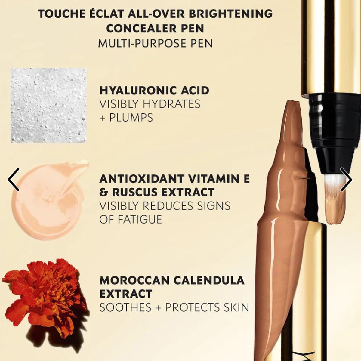Yves Saint Laurent Touche Eclat swatch on skin shows light peach shade for natural luminosity.
